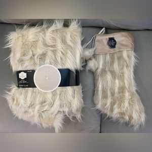 Holiday Time Cream Faux Fur Christmas Tree Skirt & matching stocking set 48"